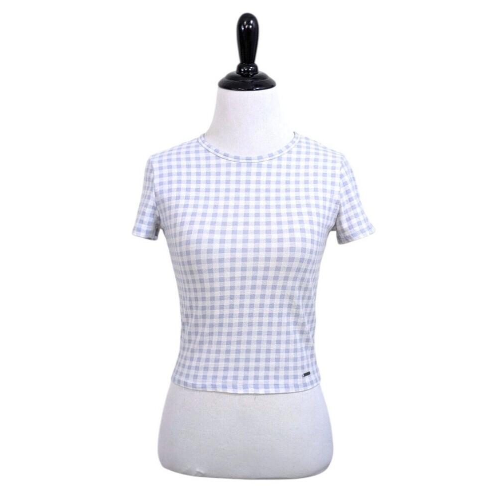 Hollister Blue & White Gingham Plaid Check Baby Tee - Size Small Womens Babydoll